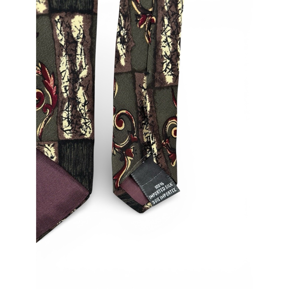 Vintage Christian Dior Tie Olive Green Baroque Art Designer 100% Silk Necktie - Picture 4 of 8